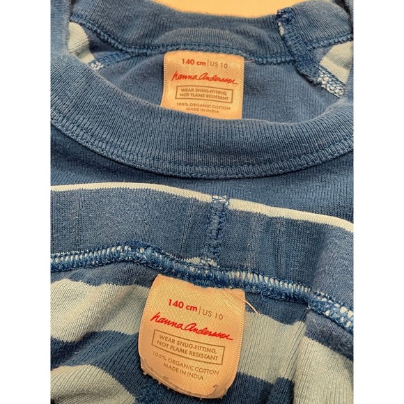Hanna Andersson Boys Long John 2-Piece Pajama Set Size 10 Blue Stripe Shark - Picture 3 of 7